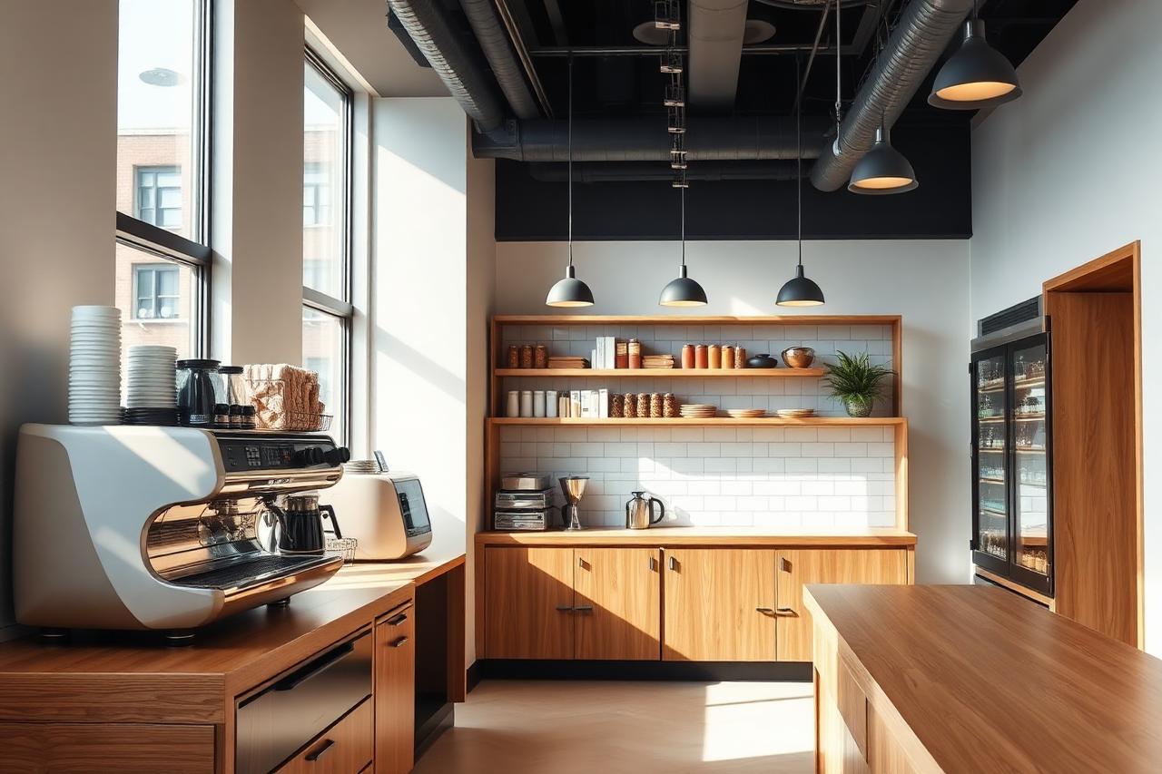 Clean Melbourne cafe interior with espresso machine ready for opening after pest control service